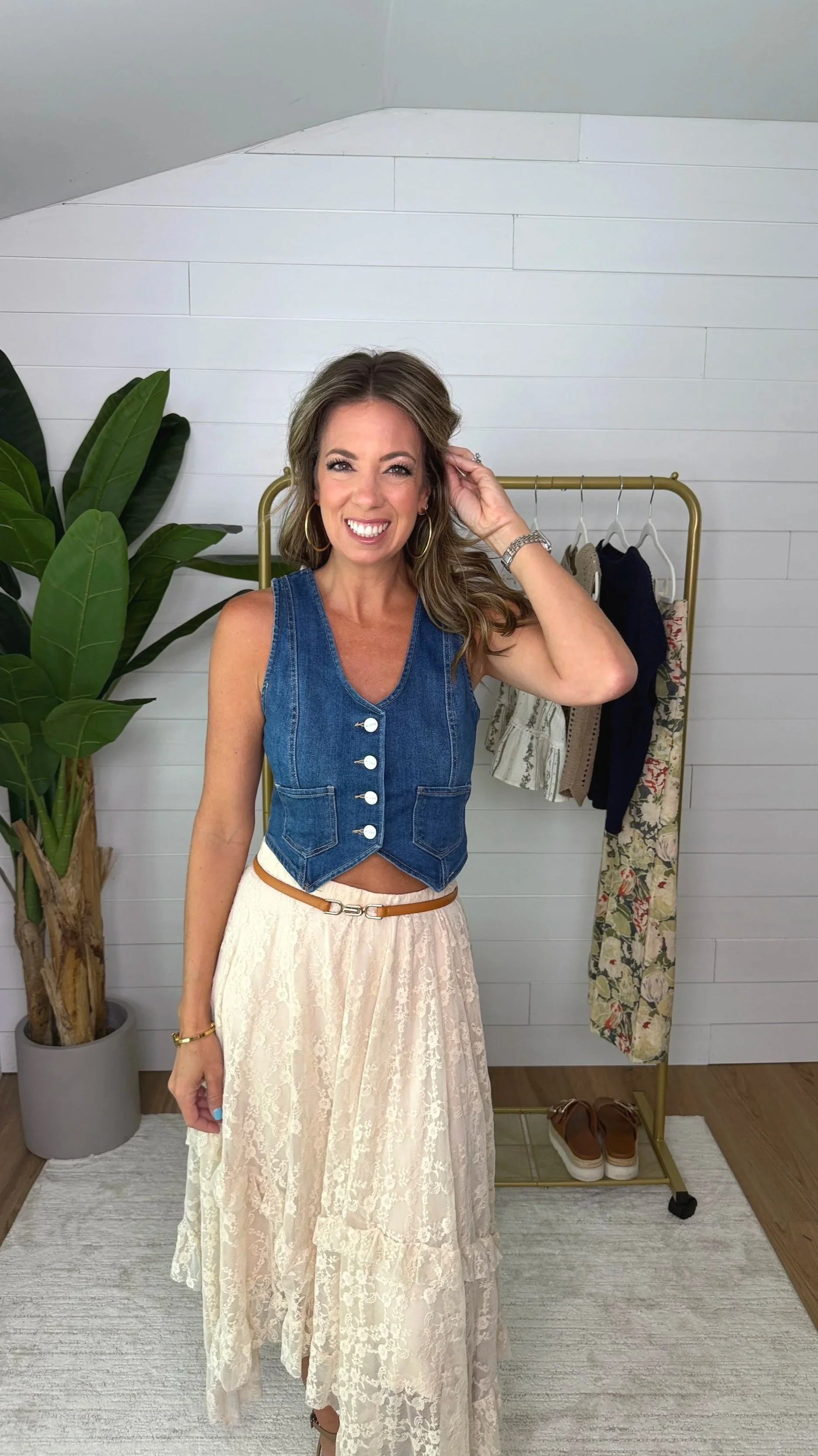 Cream Allover Lace Sharkbite Midi Skirt