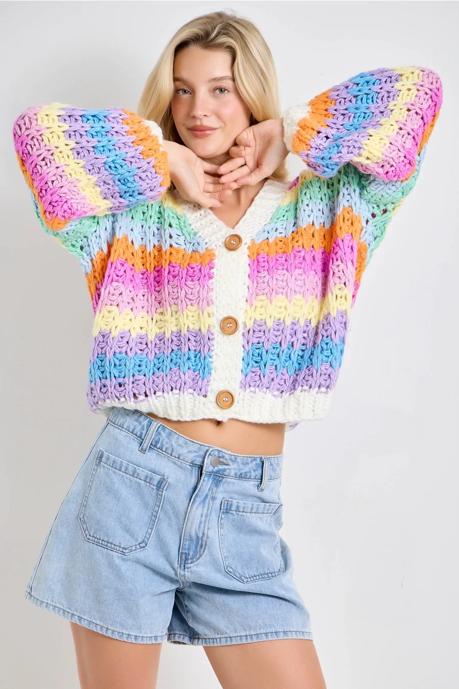 Rainbow Chunky Knit Cardigan