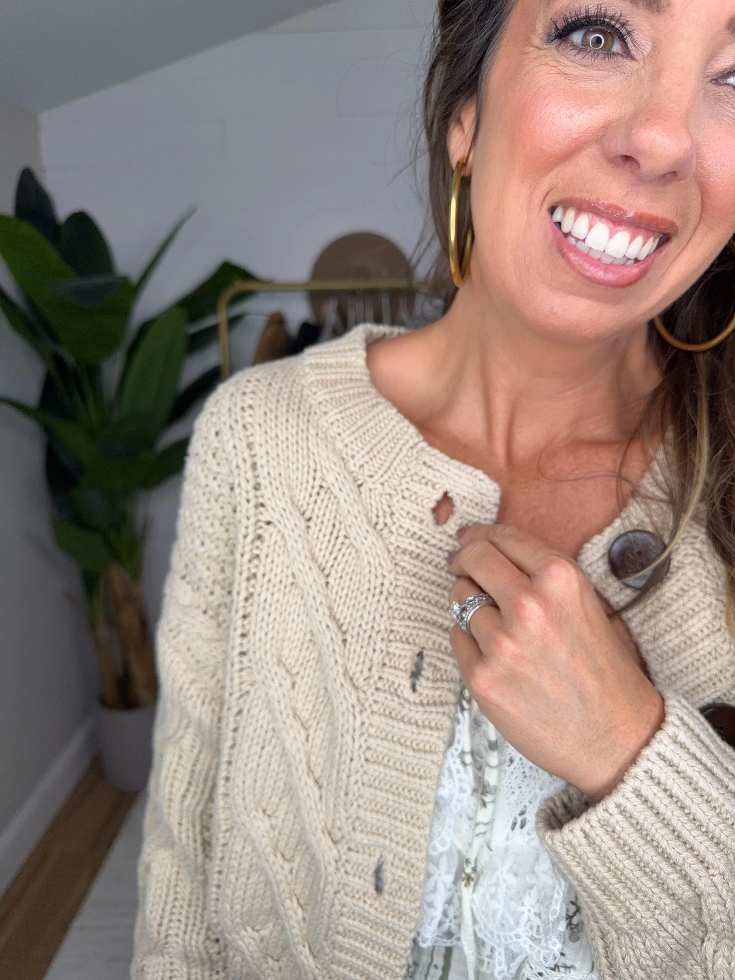 Chunky knit sweater up close
