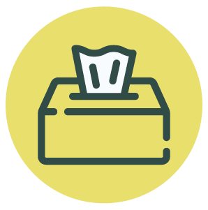 Tissue box with tissues inside, depicted in a simple cartoon style.