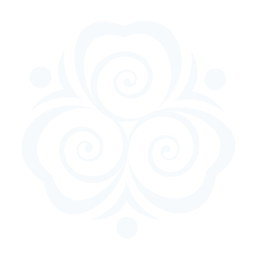White tribal or geometric swirl pattern on a black background.