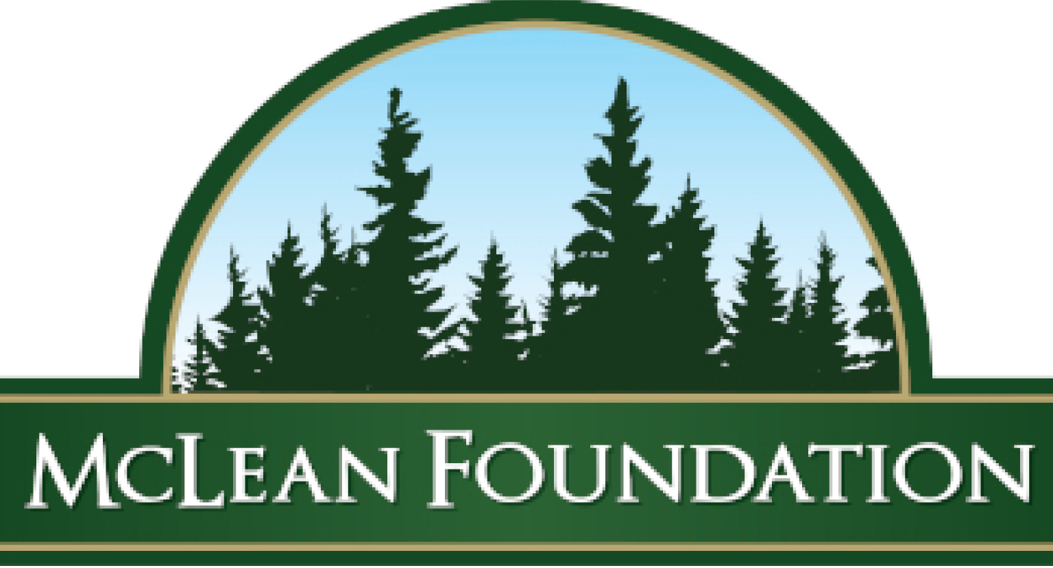 Logo of McLean Foundation featuring a silhouette of pine trees against a blue sky, with green and white text.