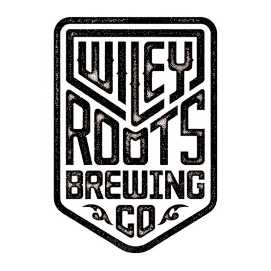 Logo for Wiley Roots Brewing Co. featuring black text on a white background with stylized font and decorative elements.
