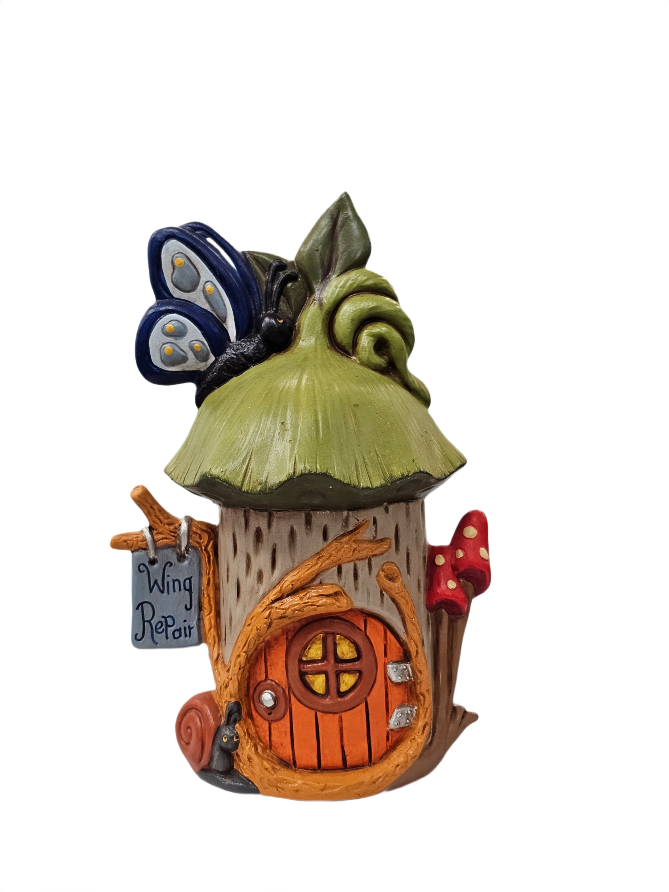 Butterfly Wing Repair Shop – Whimsical Woodland Stump Fairy House