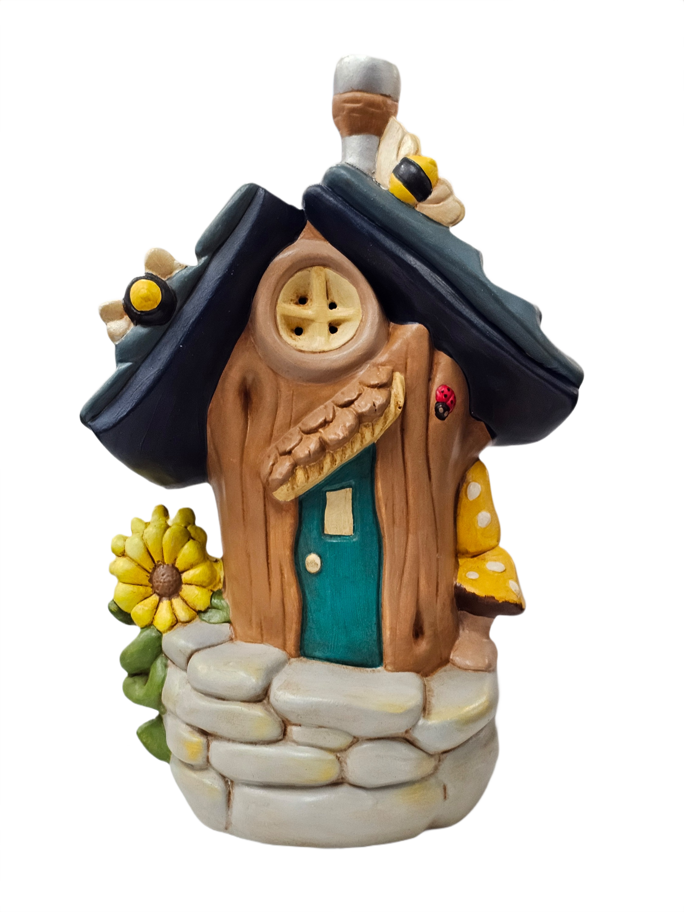 Fairy Cottage – Whimsical Garden House with Sunflowers & Bumblebees