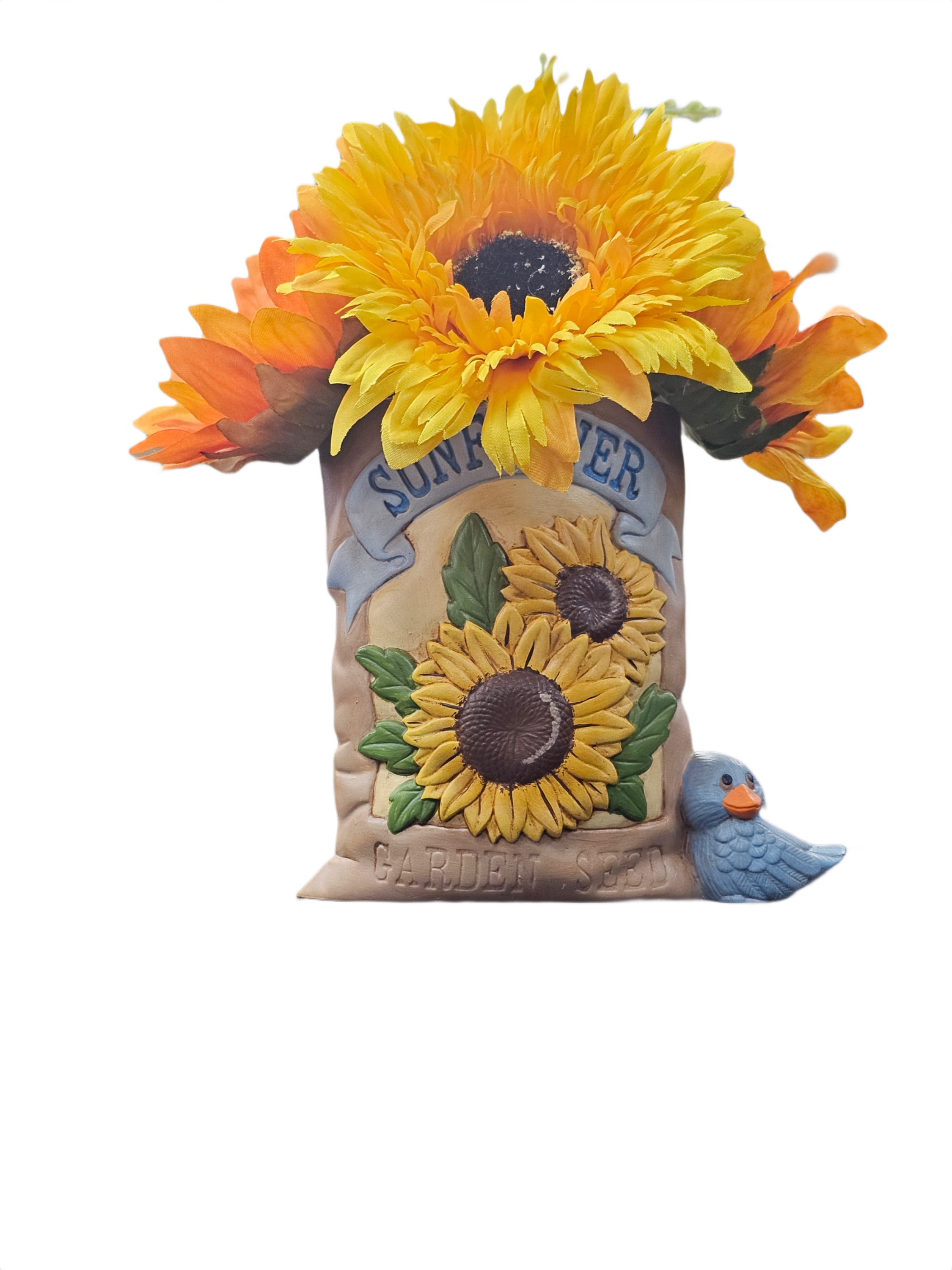 Sunflower Seed Sack Planter with Little Bluebird
