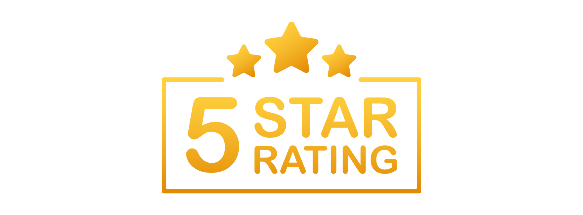 Gold and red badge with three gold stars at the top, displaying '5 STAR RATING' in bold gold letters.