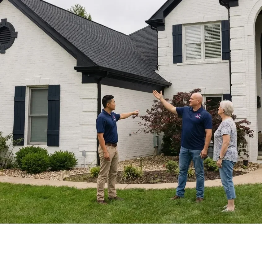 chris at national roofing meeting with customers about replacing their roof in st. louis missouri