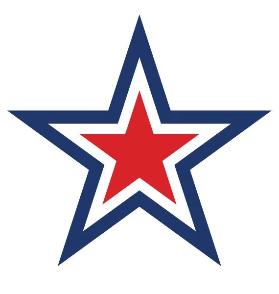 A stylized star with red, white, and blue colors, resembling a patriotic or sports emblem for National Roofing St. Louis