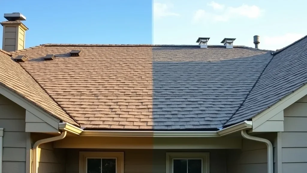 side by side before after of roof replacement