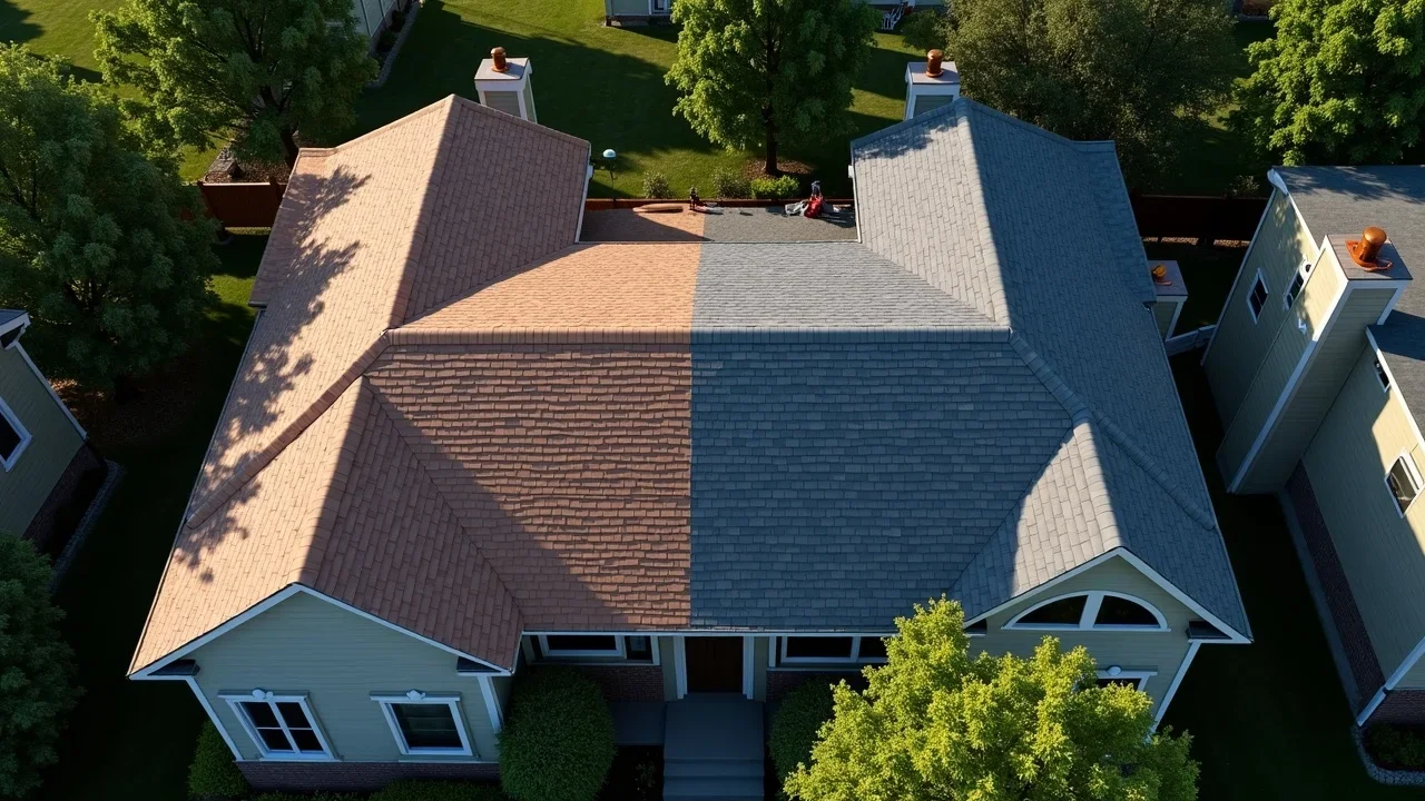 before after of roof replacement in st louis missouri