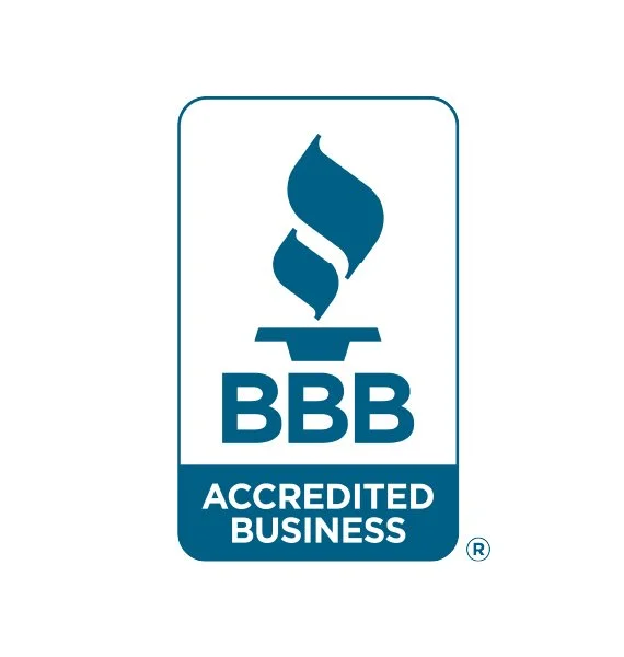 BBB Accredited Business logo with a stylized flame above the letters BBB and the words 'Accredited Business' below for National Roofing St. Louis