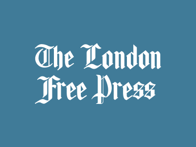 Logo of The London Free Press with white text on a blue background.