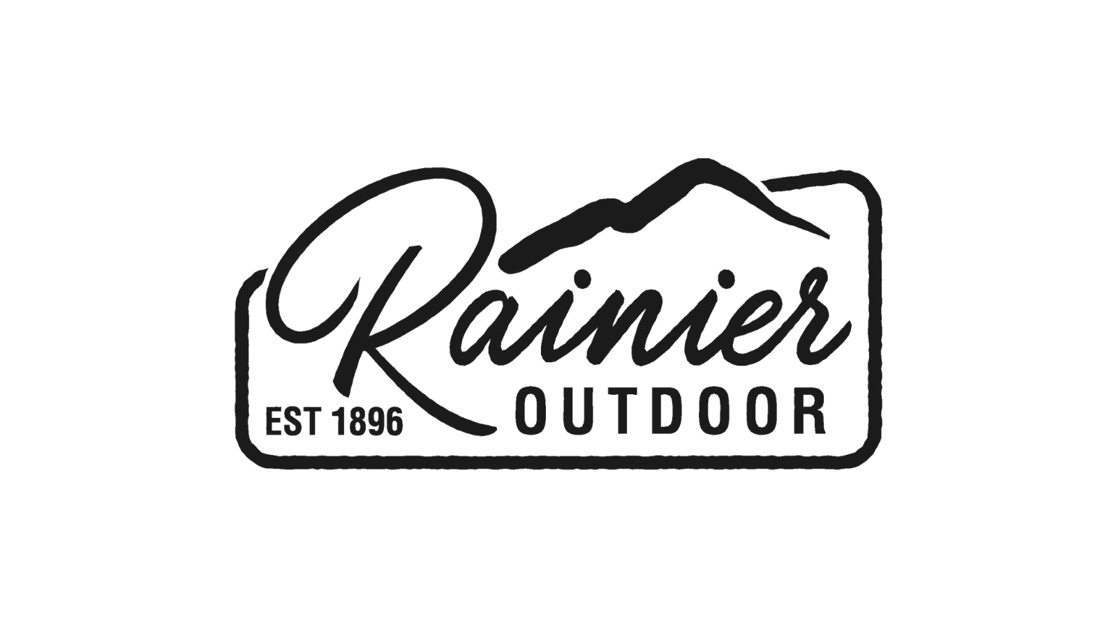 Rainier Outdoor logo with mountain outline, established 1896