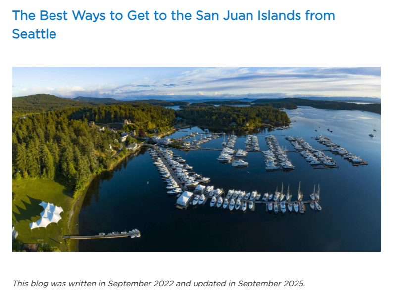 The Best Ways to Get to the san juan islands from Seattle blog for Lakedale Resort's blog content refresh
