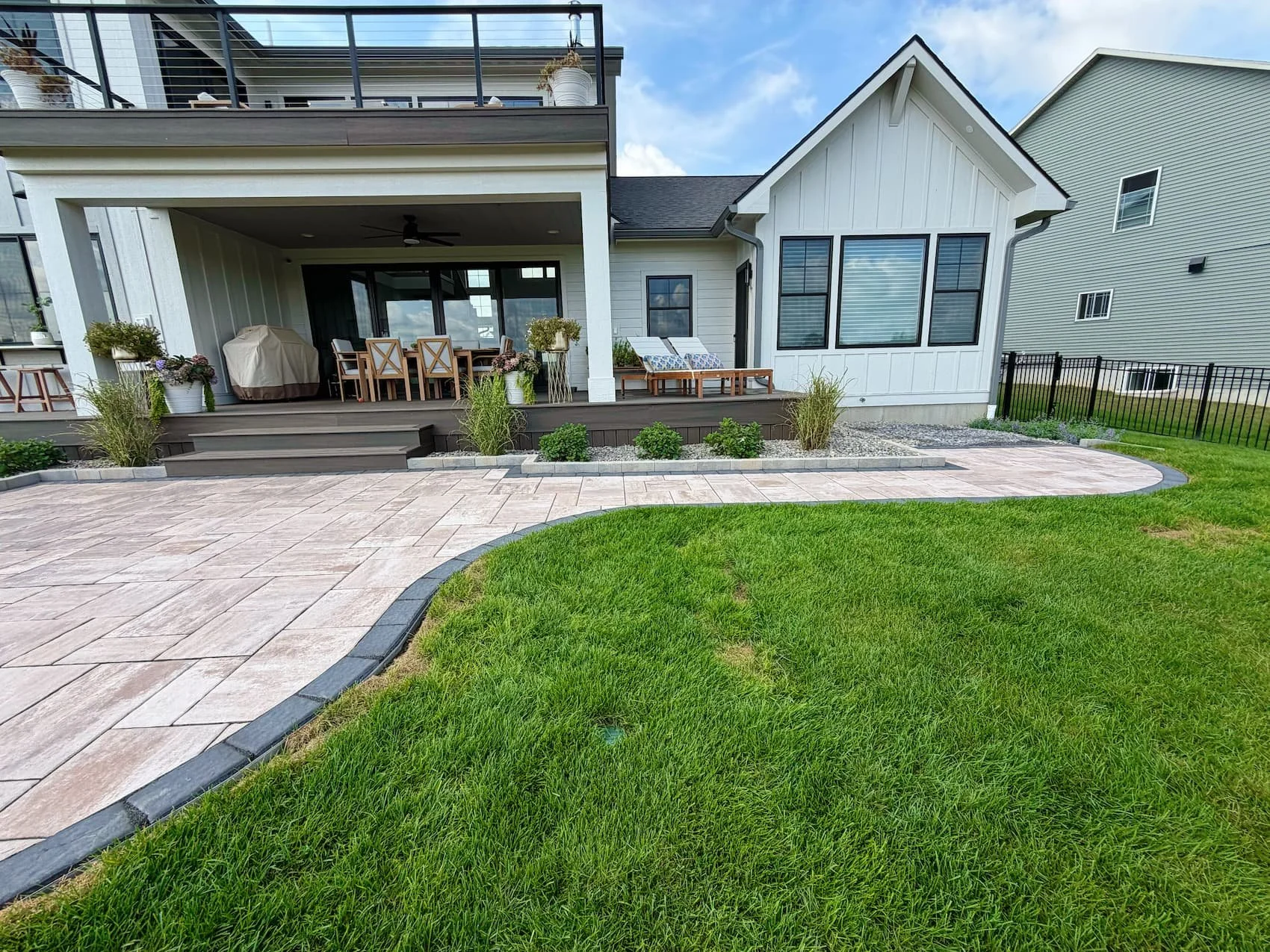 Finished residential landscaping surrounding a Central New York home