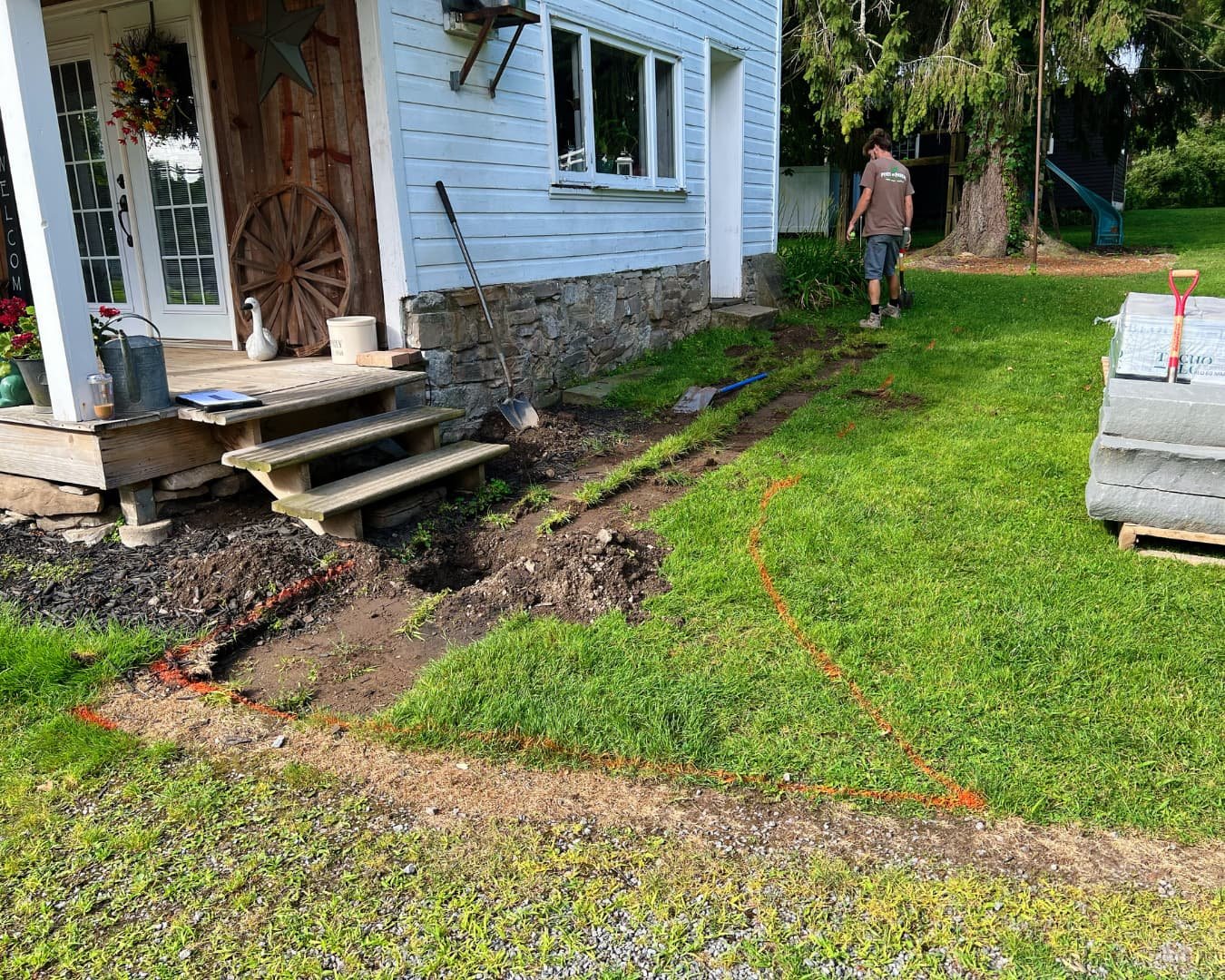 Front entry before walkway installation by Pines and Pavers in Cicero, New York.