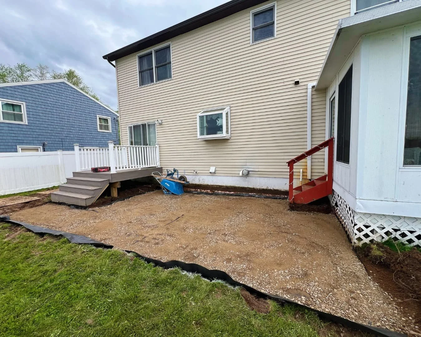 Backyard site preparation before patio work by Pines and Pavers in Marcellus, New York.