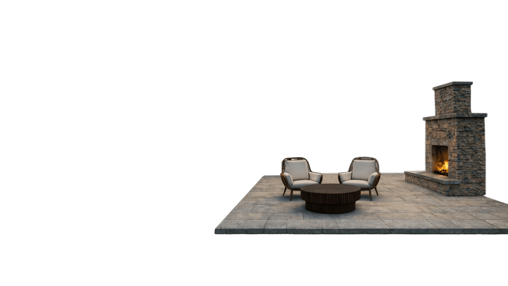 Custom hardscape patio with stone fireplace installation in Central New York