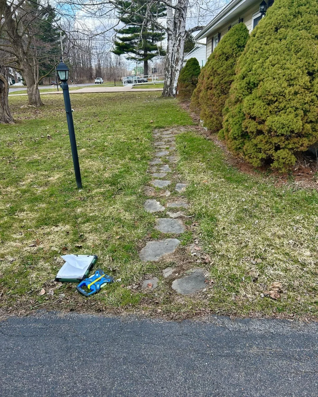 Existing stone path before renovation by Pines and Pavers in Central New York.