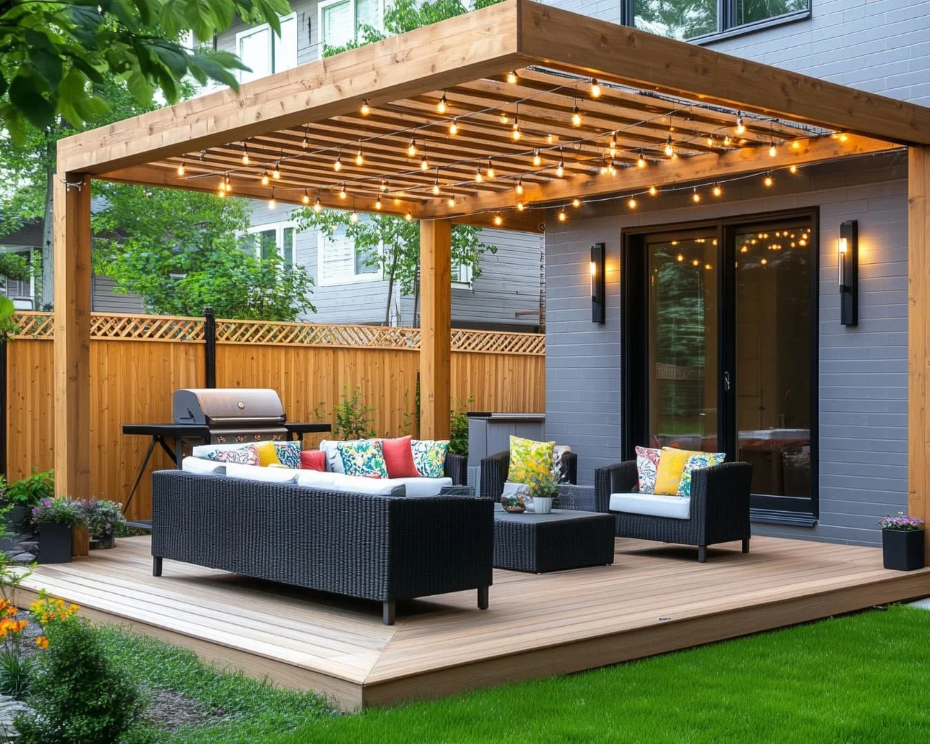 Carpentry inspiration featuring a wood gazebo tucked into a lush garden setting.