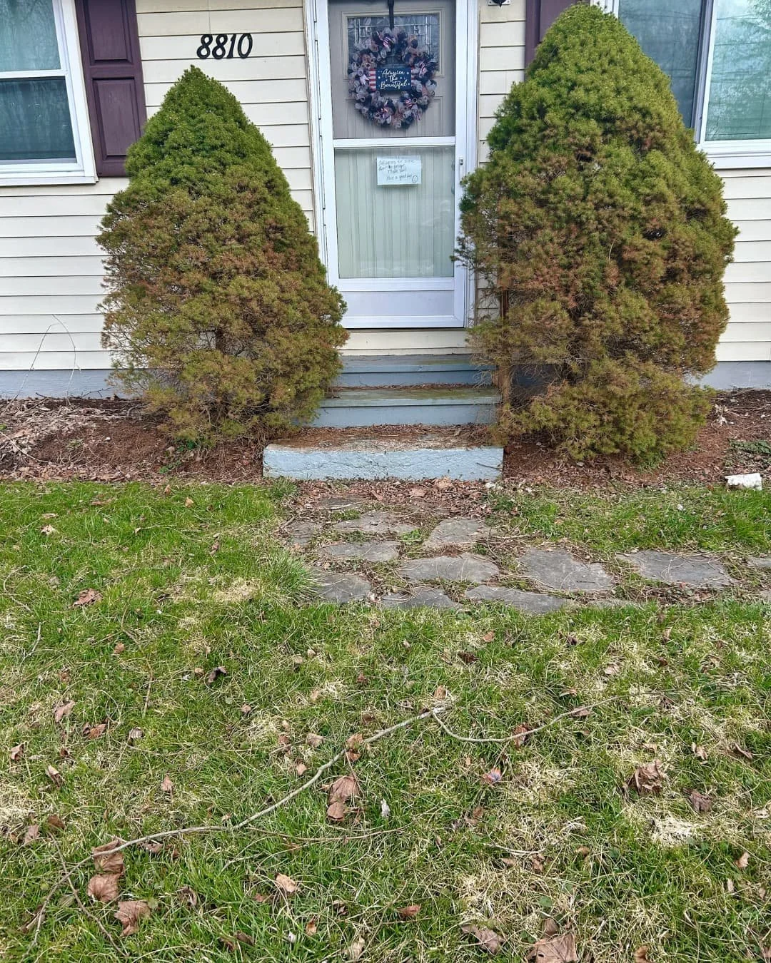 Front walkway before hardscape installation by Pines and Pavers in Central New York.