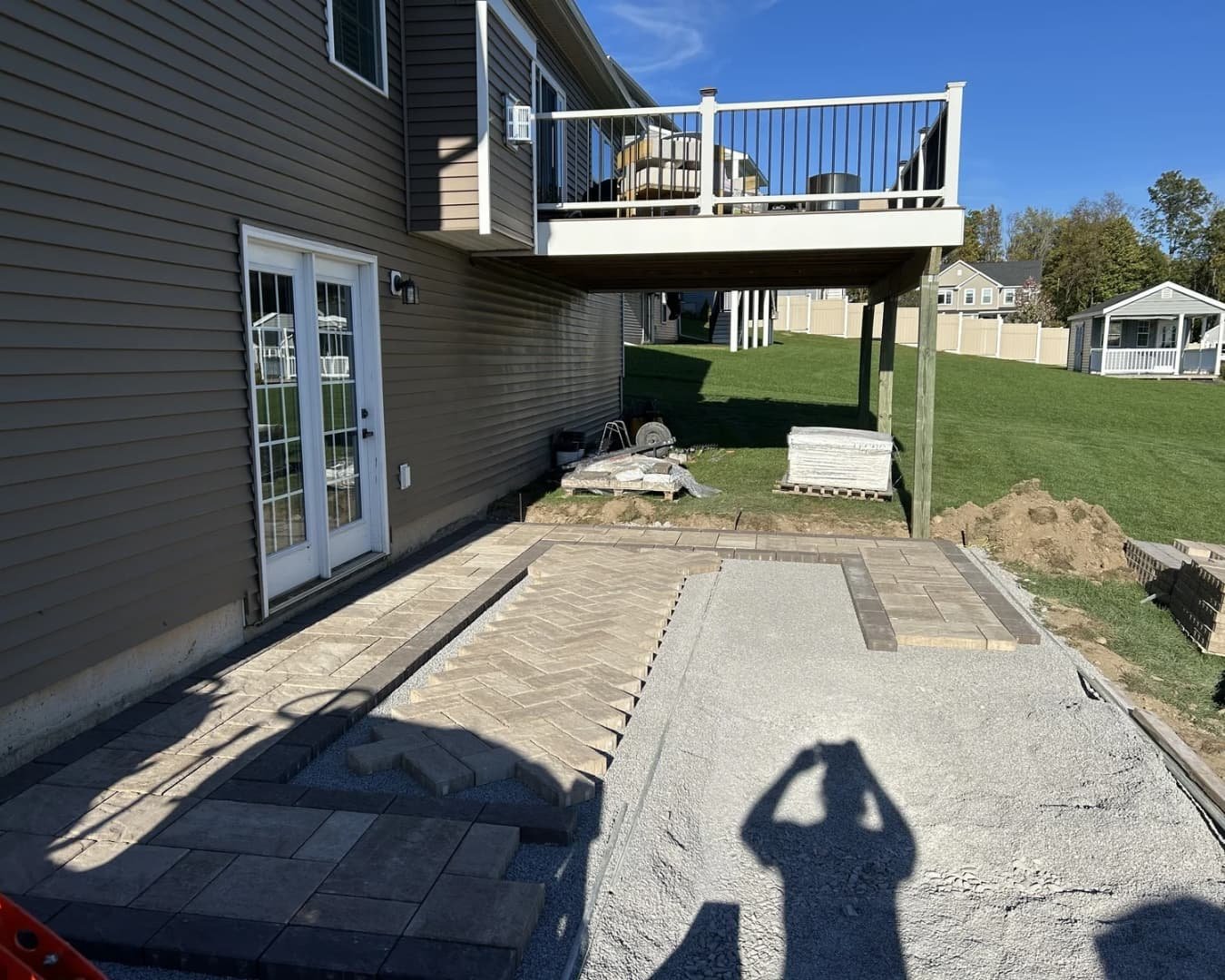 Backyard grading and excavation work for a patio installation at a Baldwinsville, NY home.