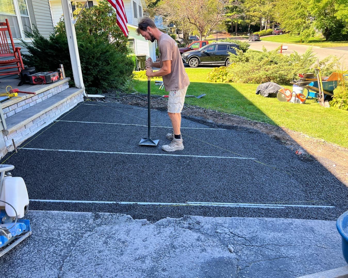 Front entry hardscape in progress by Pines and Pavers in Skaneateles, New York.