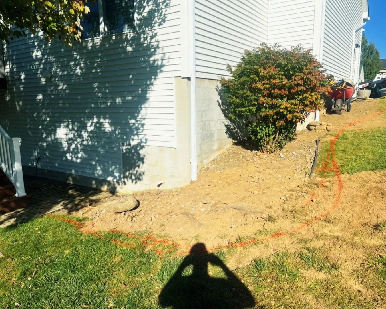 Curved tree bed at an Upstate New York home with mulch edging and a tidy front yard layout.