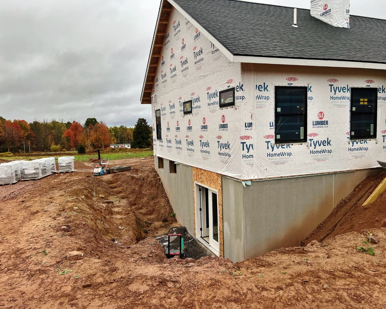 Patio and step footprint layout by Pines and Pavers in Cazenovia, New York.