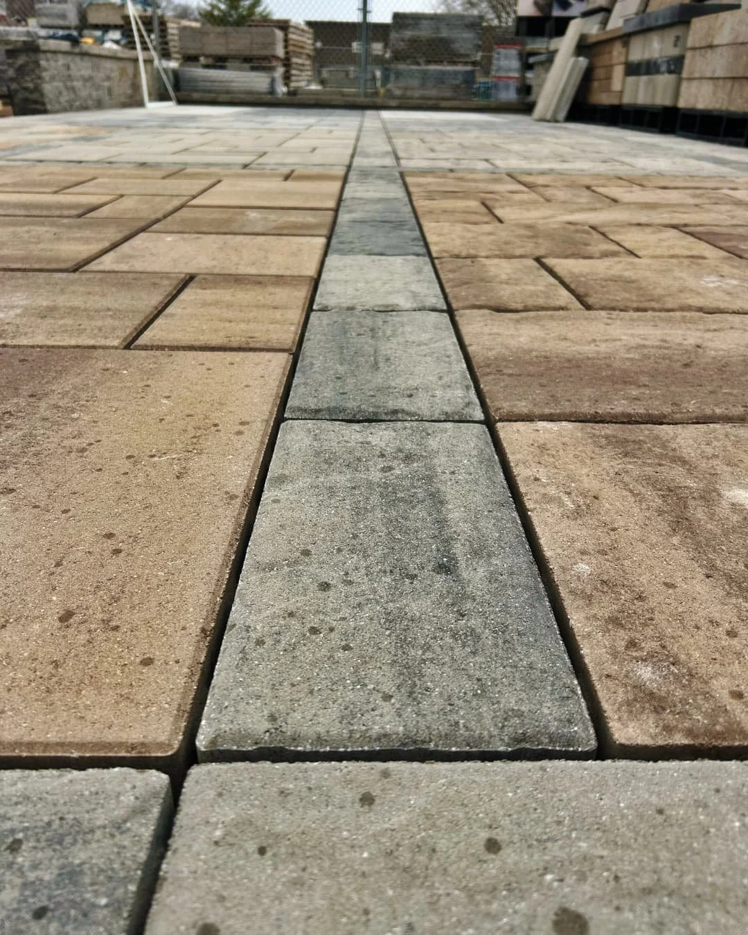 Wide view of the completed Paragon Supply Techo-Bloc display by Pines and Pavers.