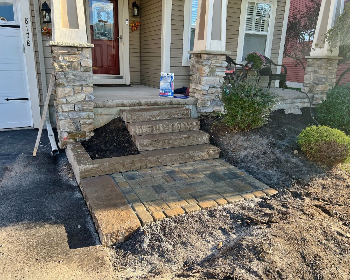 Front step project during site preparation by Pines and Pavers in Skaneateles Falls, New York.
