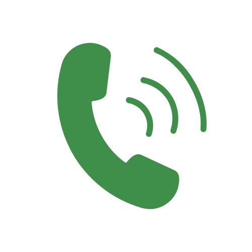Green phone receiver icon with sound waves indicating a phone call.