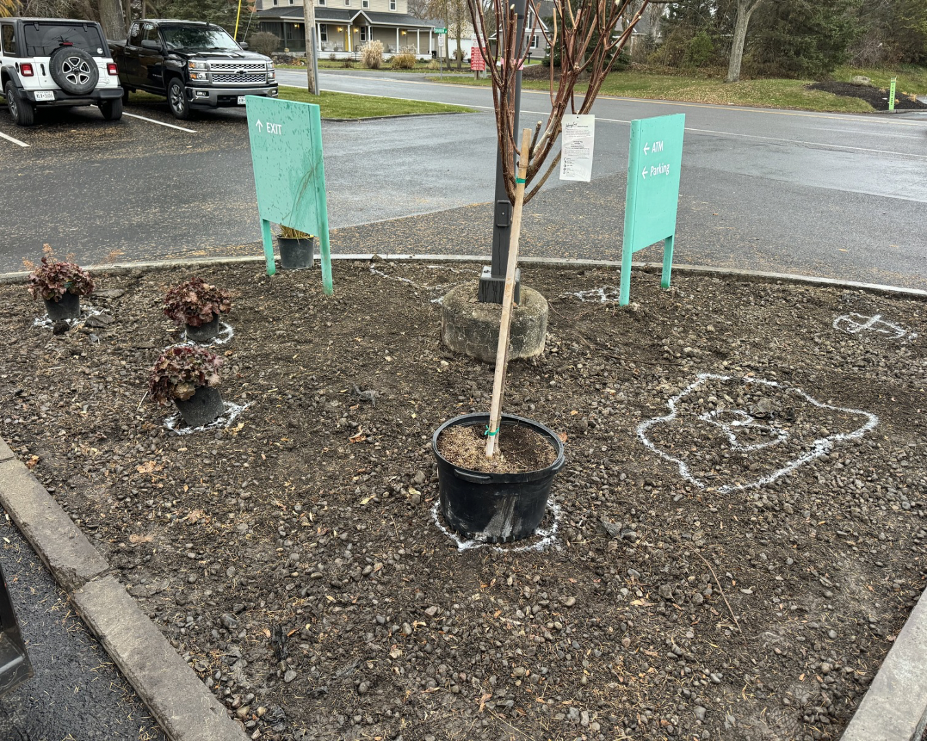 Commercial entry landscape view at a Fayetteville, NY property with maintained lawn and clean site presentation.