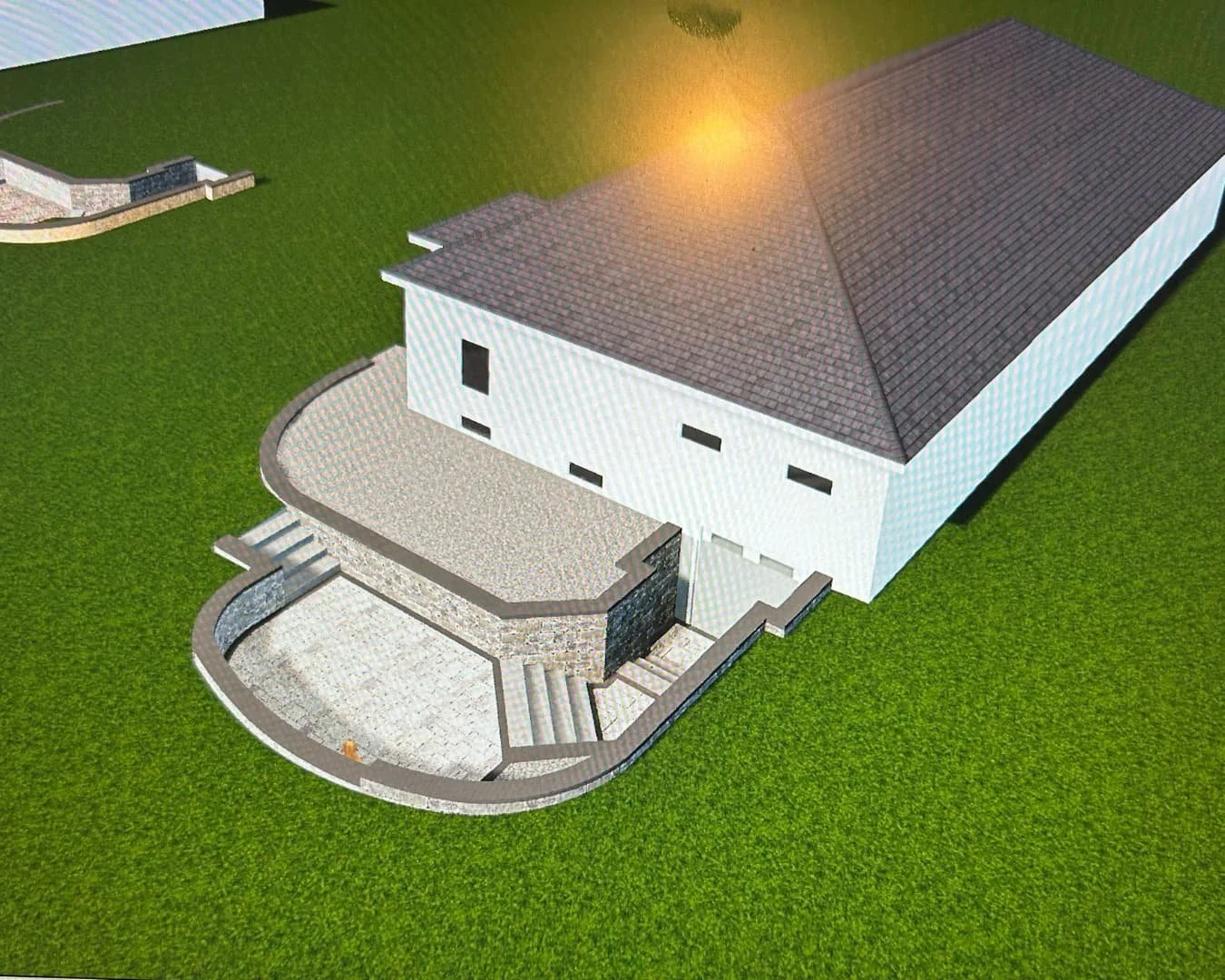 Hardscape design render overview for a Pines and Pavers project in Cazenovia, New York.