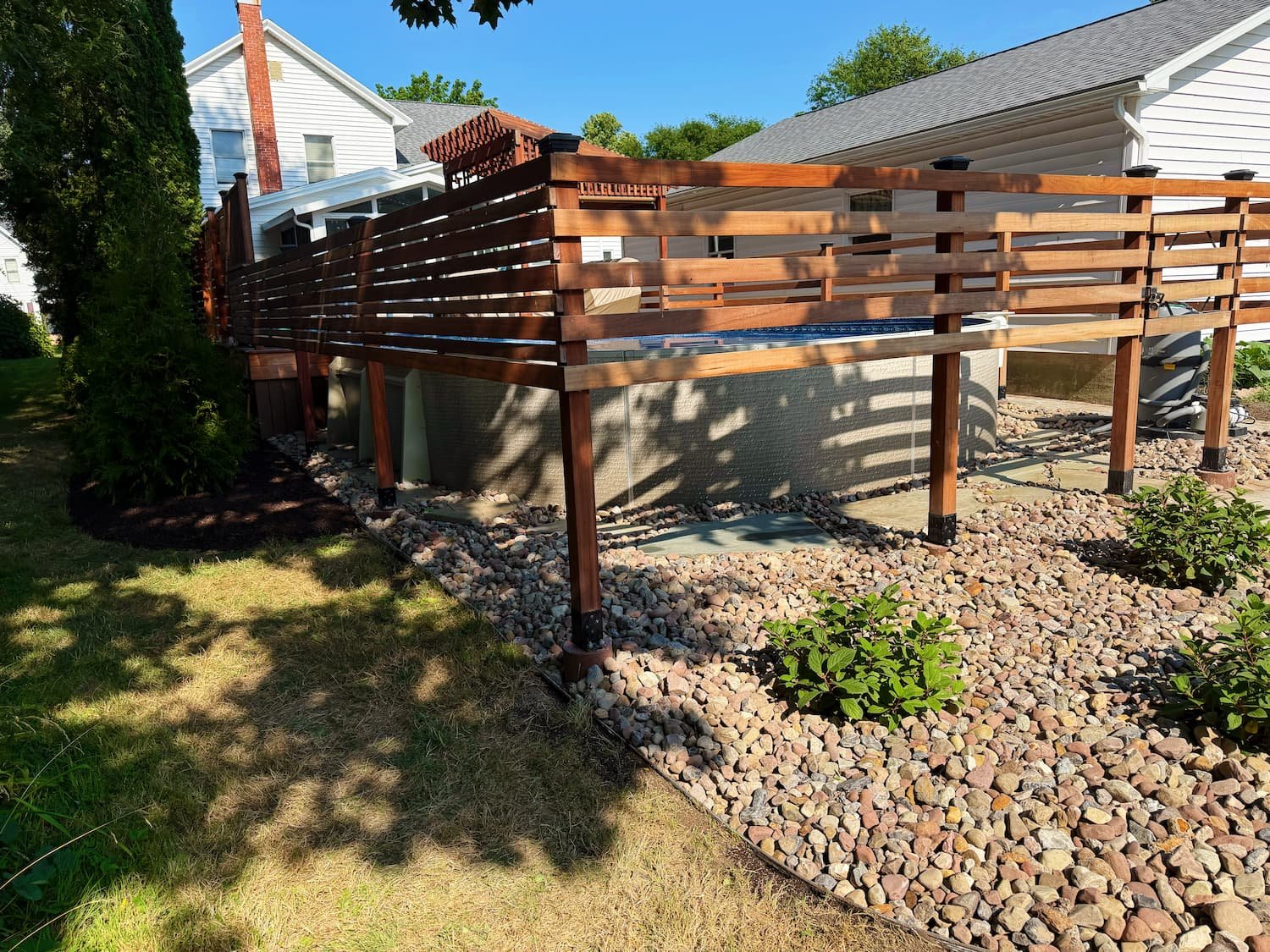 Newly established lawn following a residential landscape renovation in Central New York.