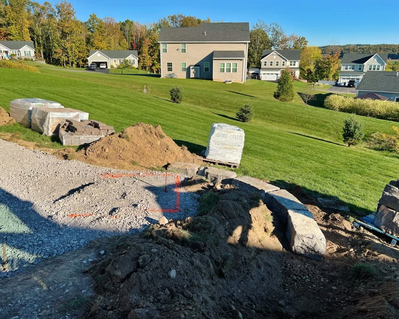 Gravel base for patio installation by Pines and Pavers in Lysander, New York.