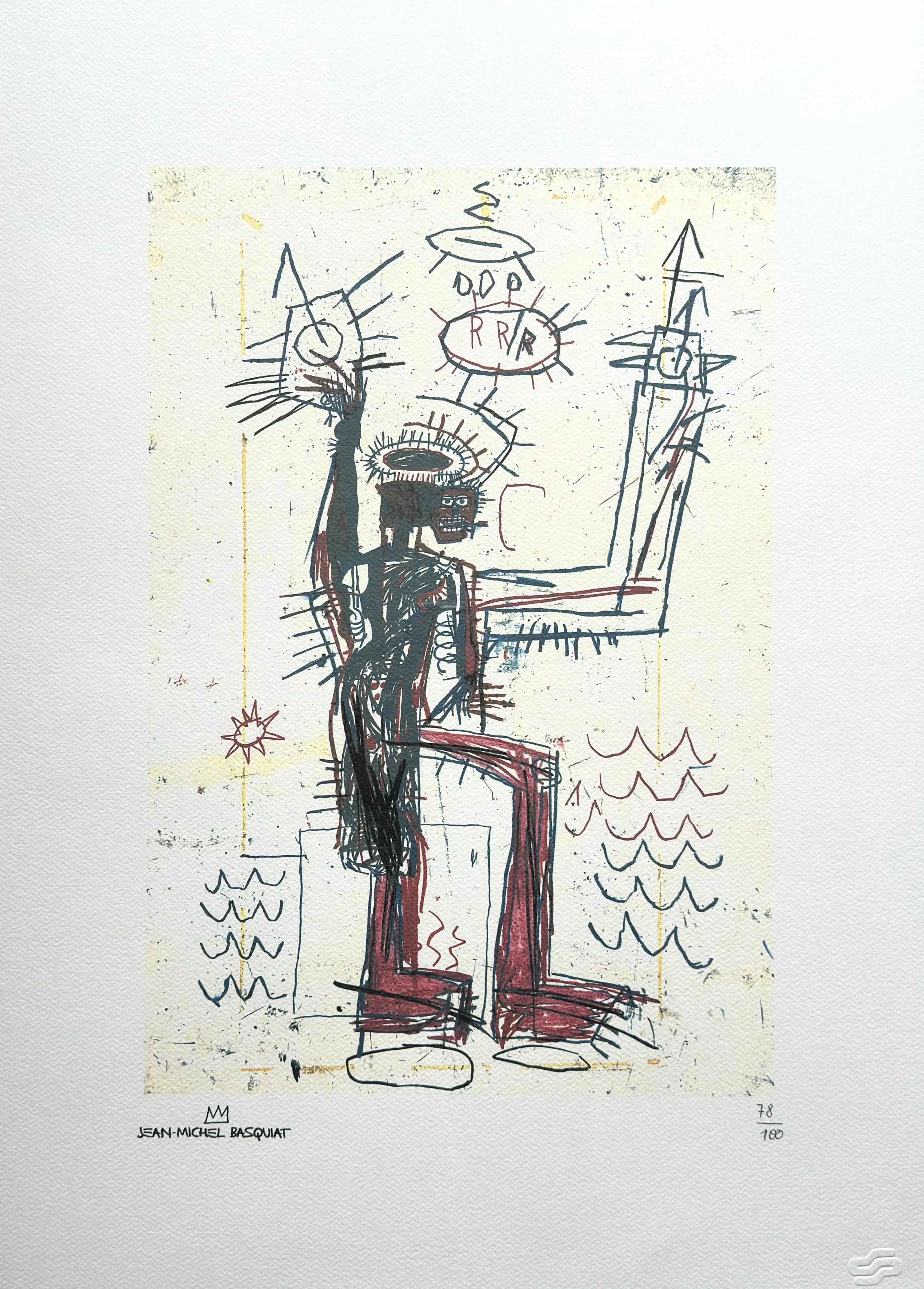 ean-Michel Basquiat Untitled 1982 Lithograph 78/100. Heroic Self-Portrait, Statue of Liberty Reference, Neo-Expressionist Masterpiece, Artquia Vault Collection.