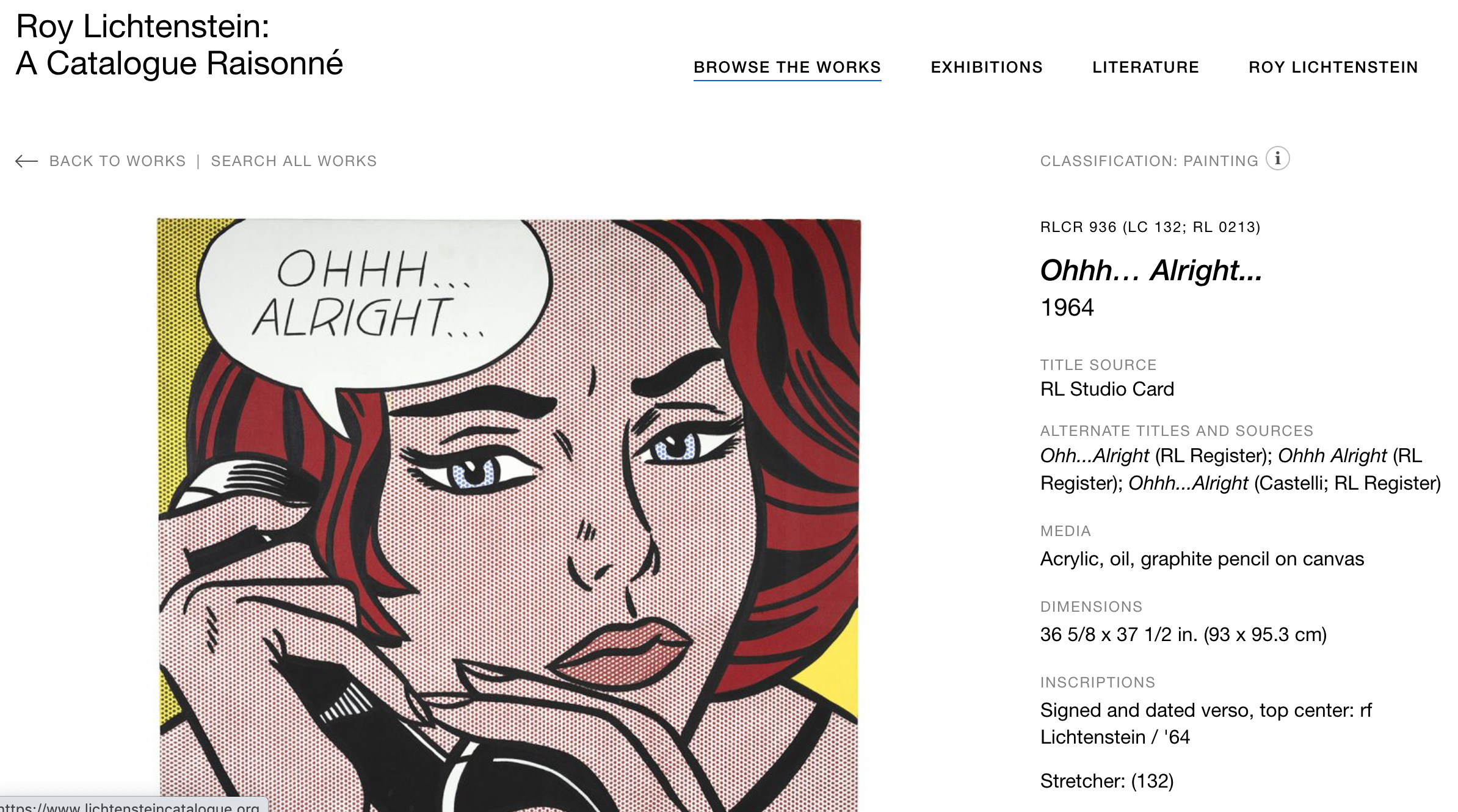 Roy Lichtenstein: A Catalogue Raisonné ohhh alright