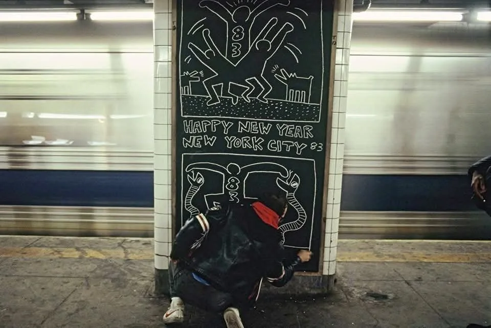 Two Figures and Clock (98/150) by Keith Haring | Artquia new york metro subway drawings art in transit
