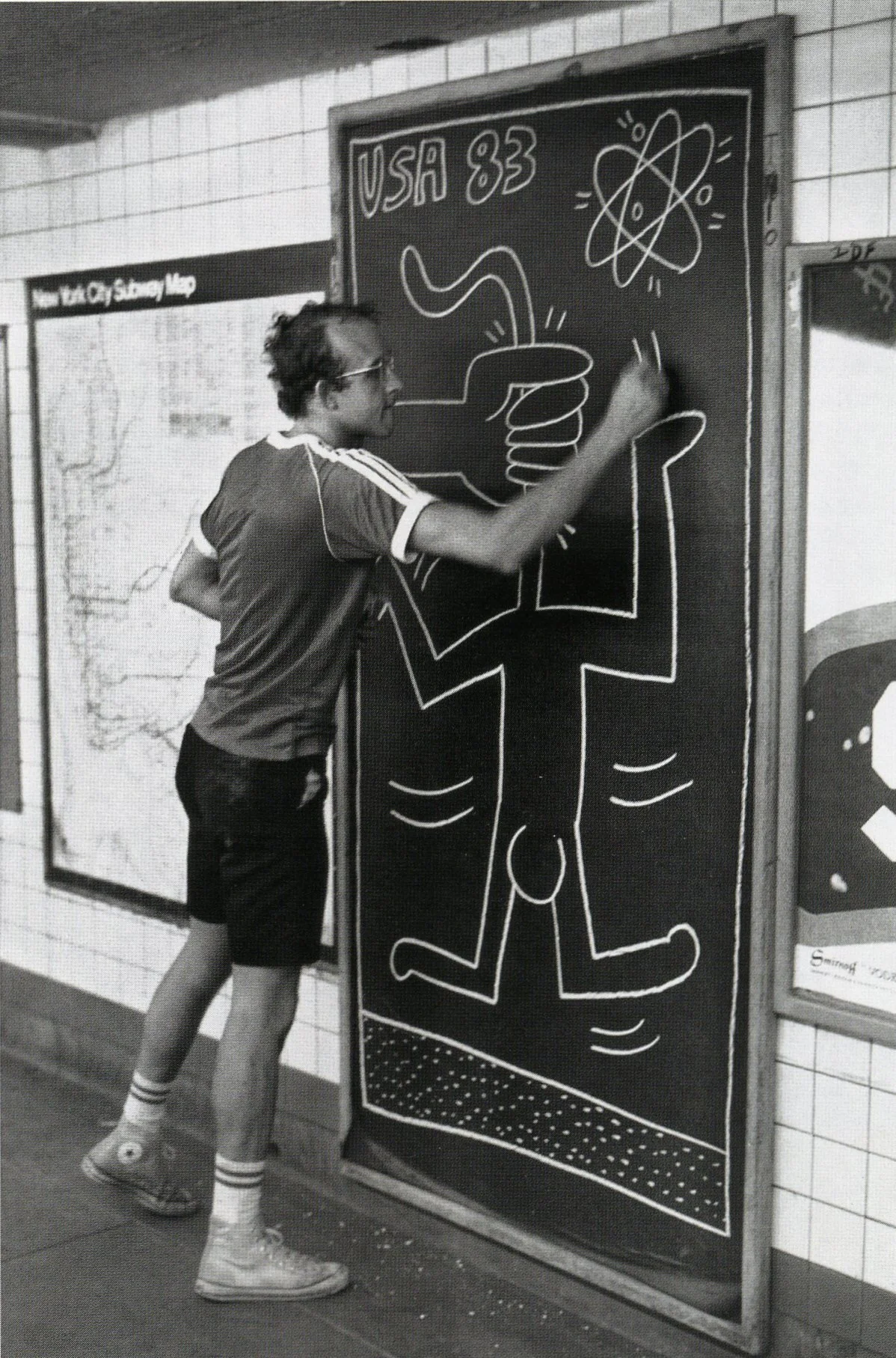 Two Figures and Clock (98/150) by Keith Haring | Artquia new york metro subway drawings art in transit