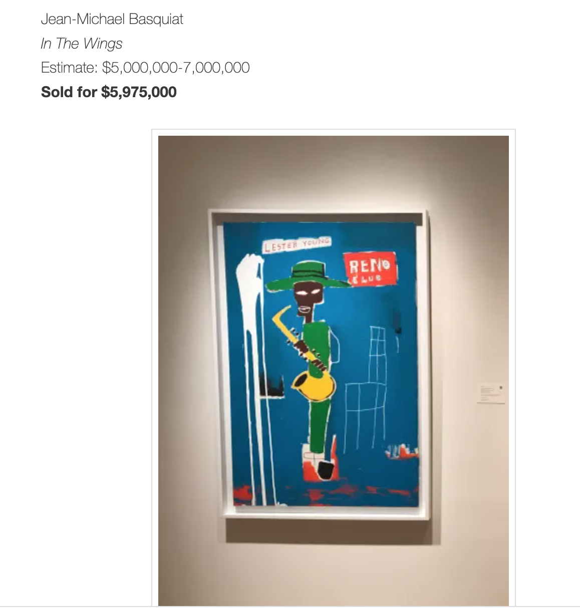 In the Wings (23/100) by Jean-Michel Basquiat | Lester Young Jazz Icon | Artquia Vault Reno Jazz Club