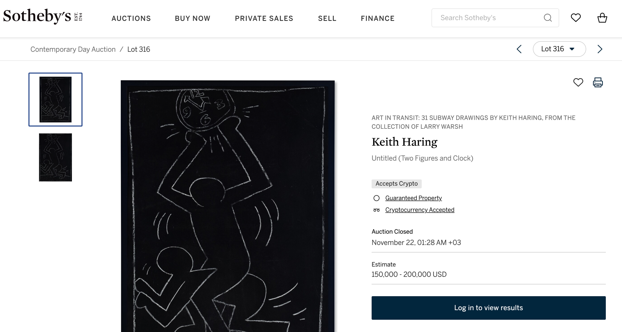 Sotheby's Keith Haring Two Figures and Clock
