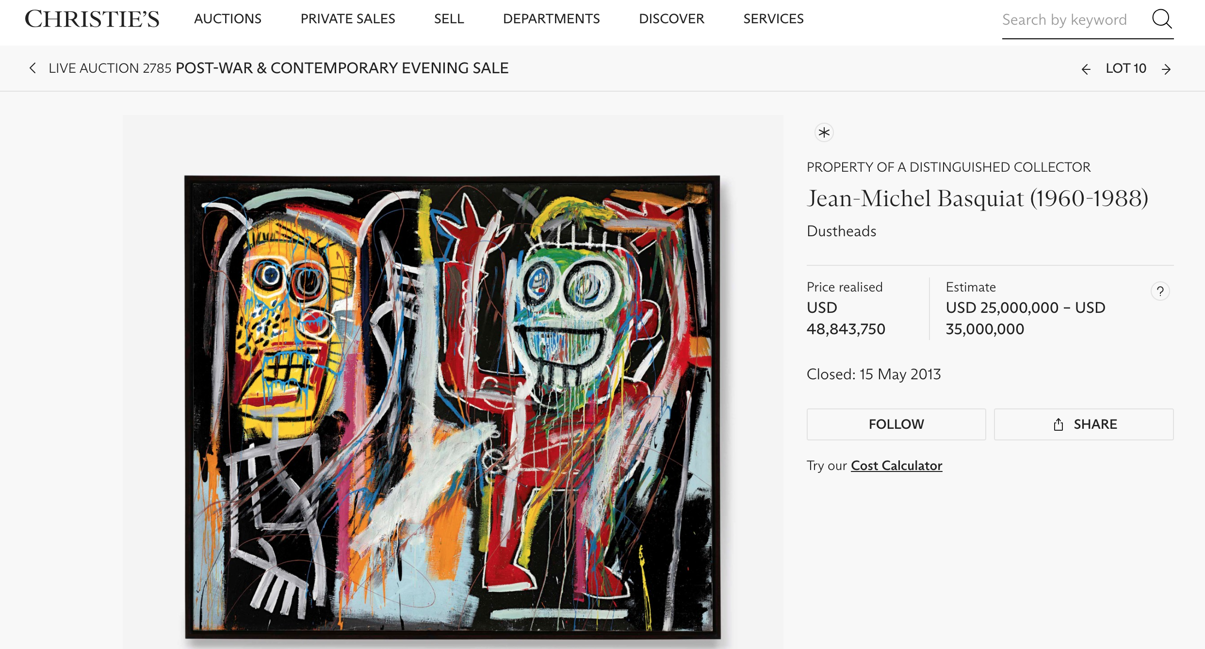 christies Basquiat Dustheads (48/100). Lithograph by Rupert Jasen Smith on Lenox Board. Picasso-inspired 1982 work. Artquia Vault.