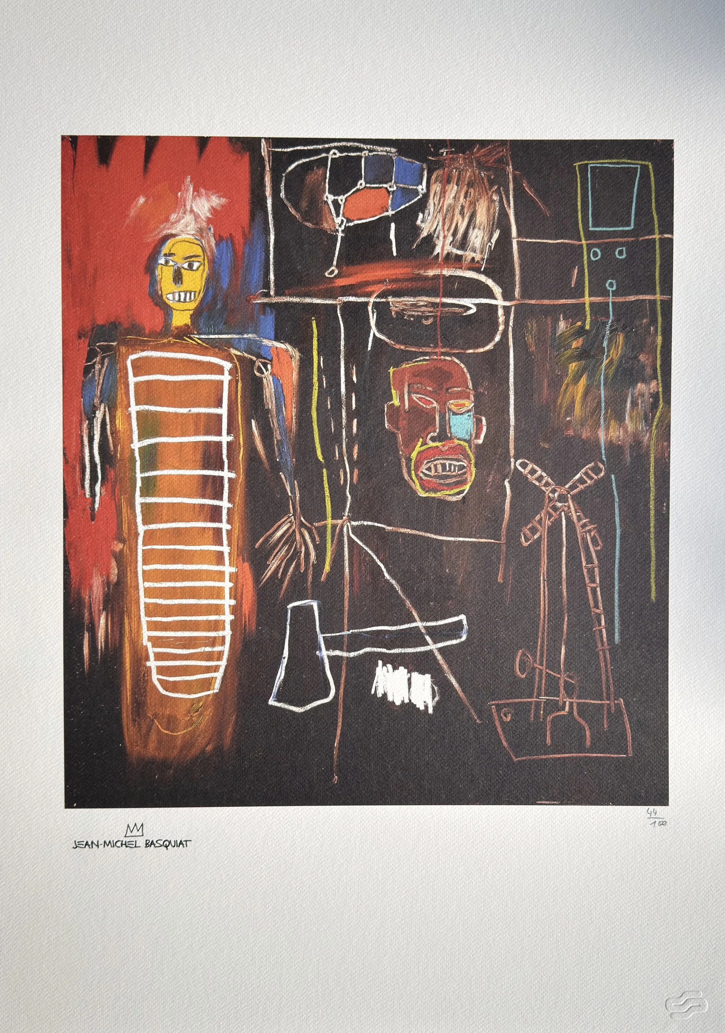 Jean-Michel Basquiat Air Power 1984 Lithograph 44/100. David Bowie Collection Provenance, Franz Kline Influence, African Mask Iconography, Artquia Vault.
