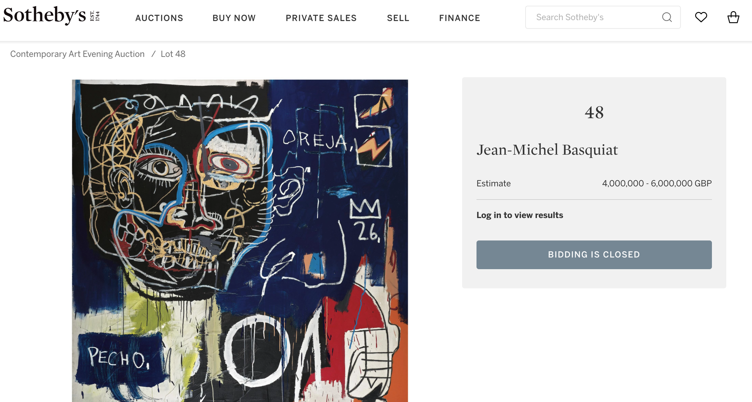 Sotheby's Jean Michel Basquiat Pecho Oreja
