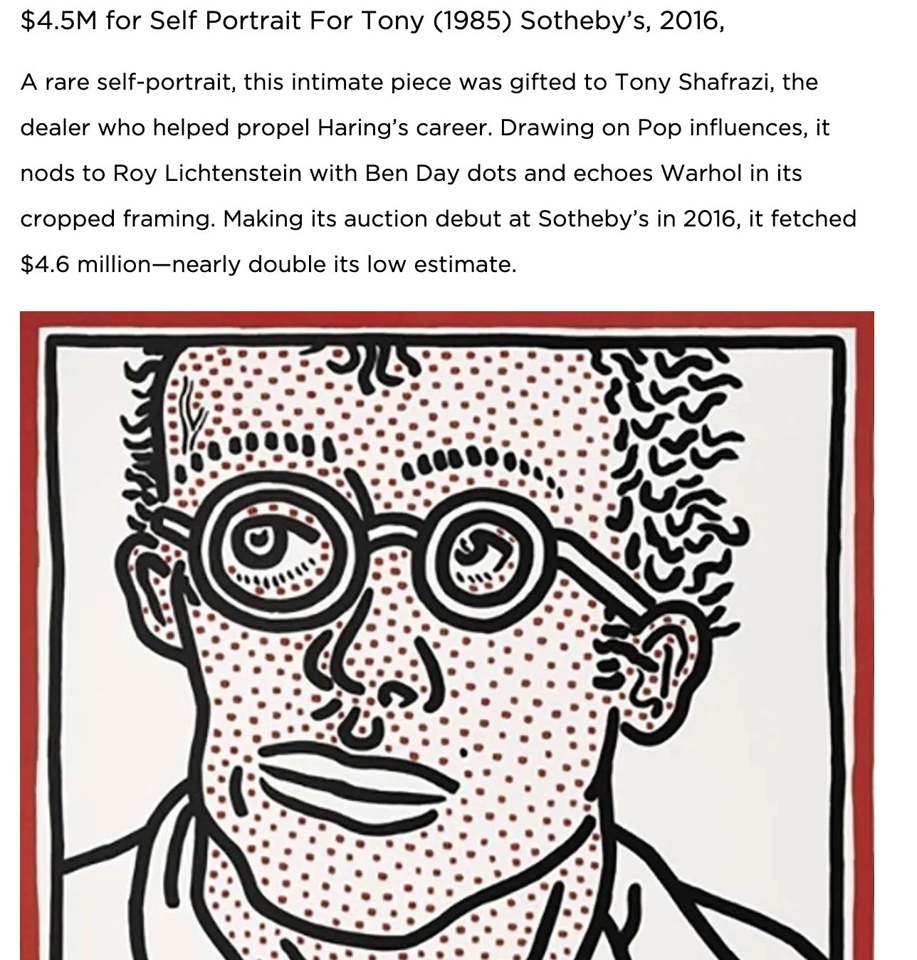 keith haring self portrait for tony sothebys ben day dots roy lichtenstein andy warhol