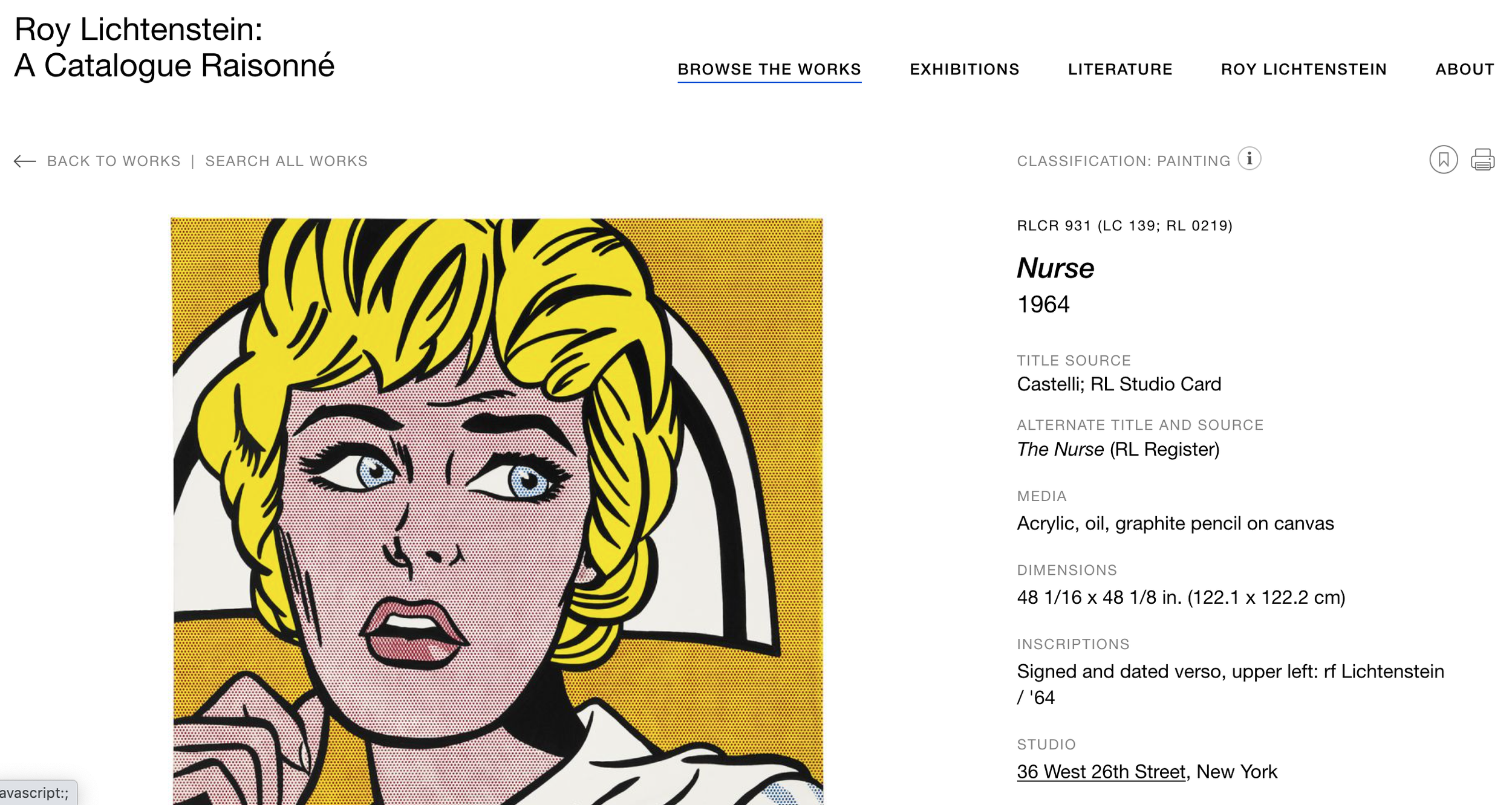 Roy Lichtenstein: A Catalogue Raisonné Nurse