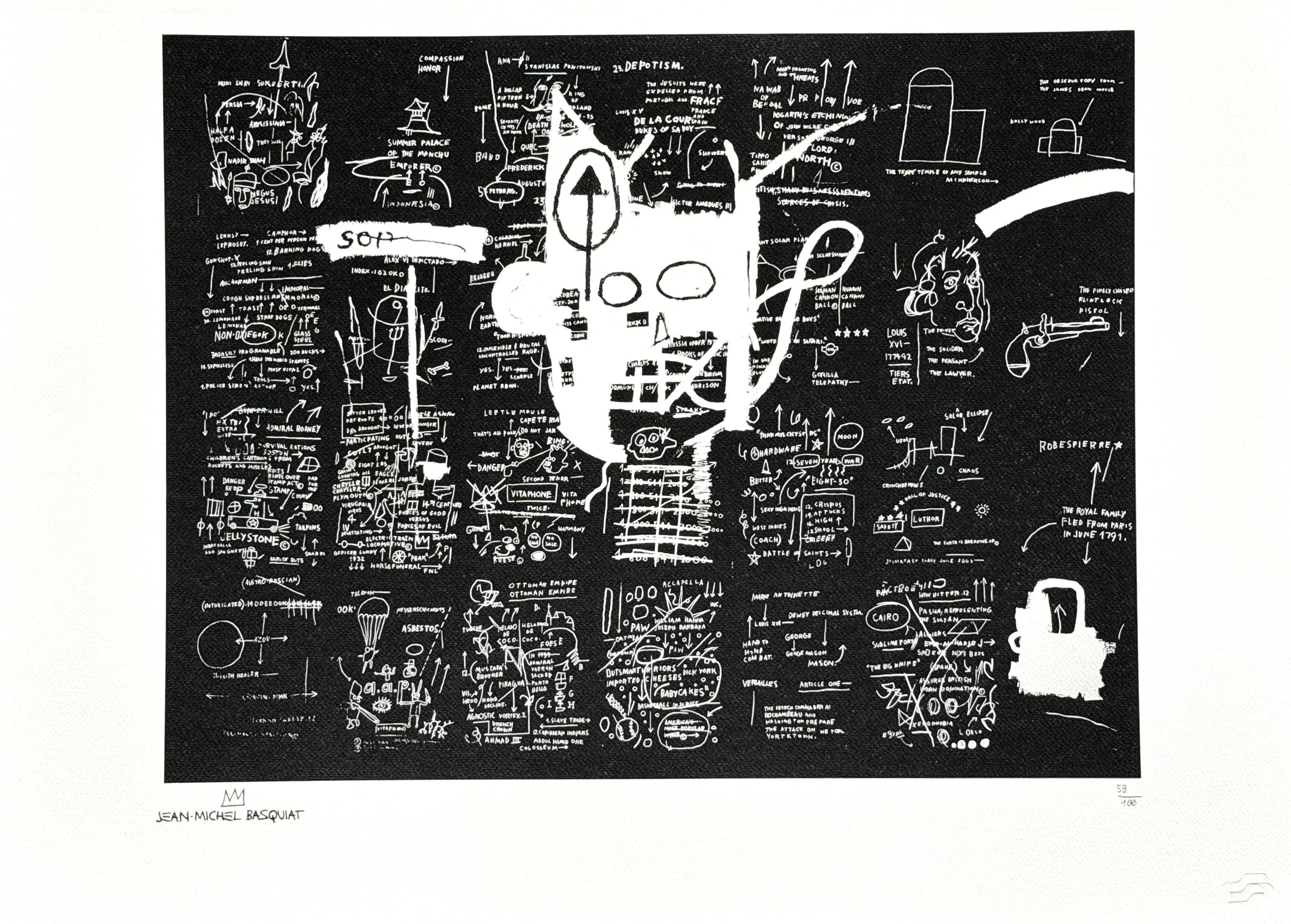 Jean-Michel Basquiat Untitled 1983 Lithograph 59/100. Ottoman Empire, Hobo Signs, 28 Drawings Collage. Rupert Jasen Smith Print. Artquia Vault.