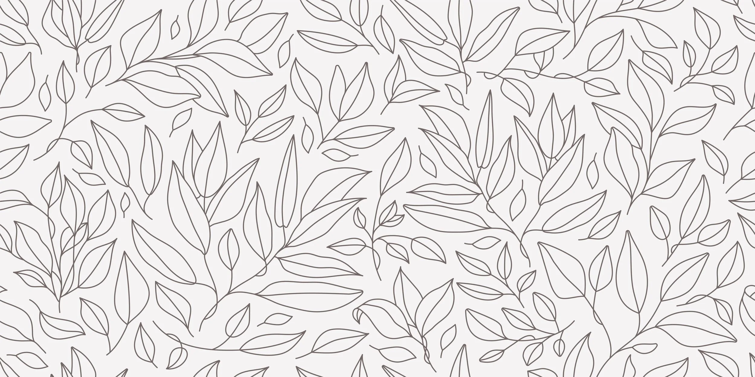 A pattern of black outline leaves on a white background, arranged in a seamless, decorative design.
